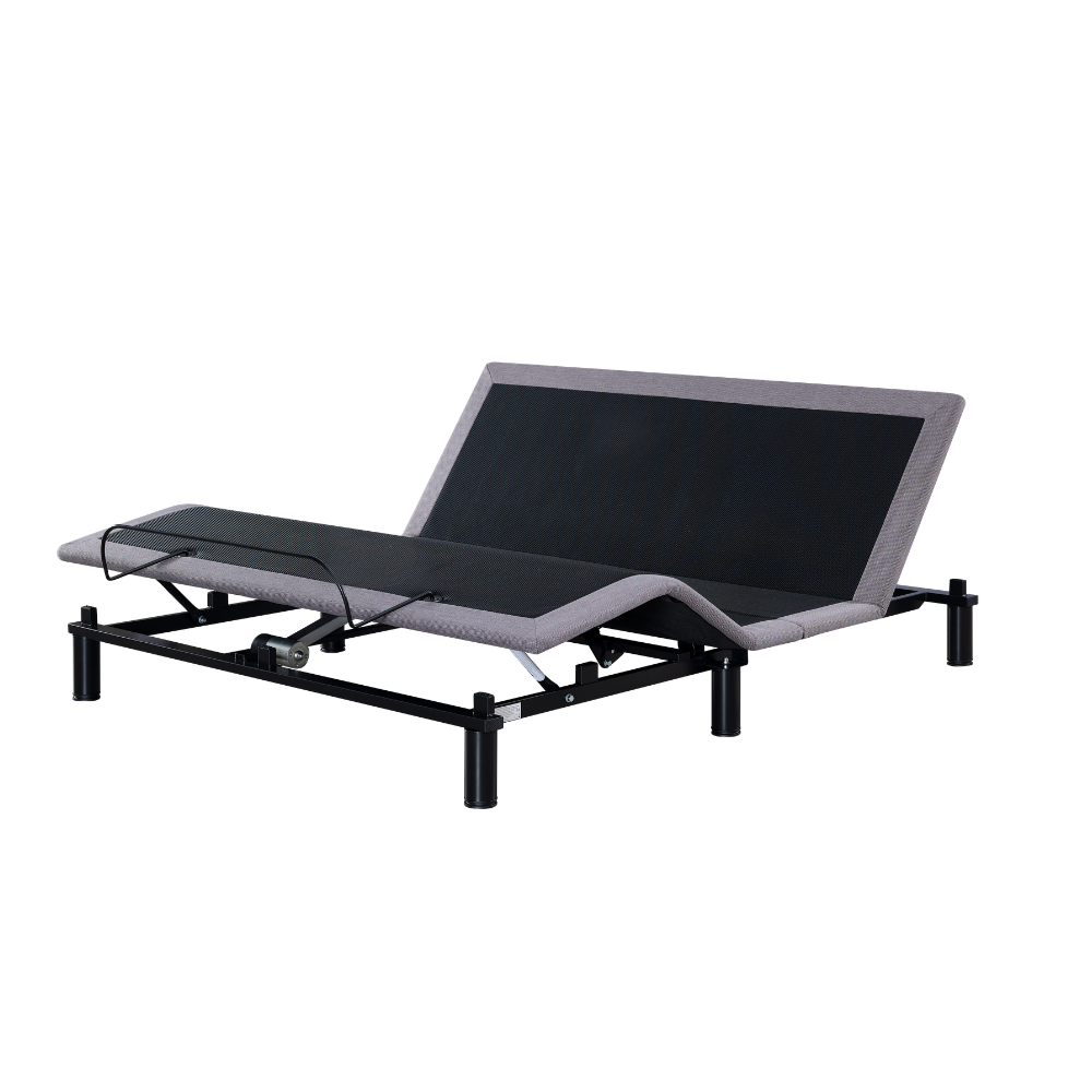 Derucci serene plus electric smart bed base set to a weightless zero gravity preset position to elevate legs, maximize spinal decompression, and relieve chronic lower back pain