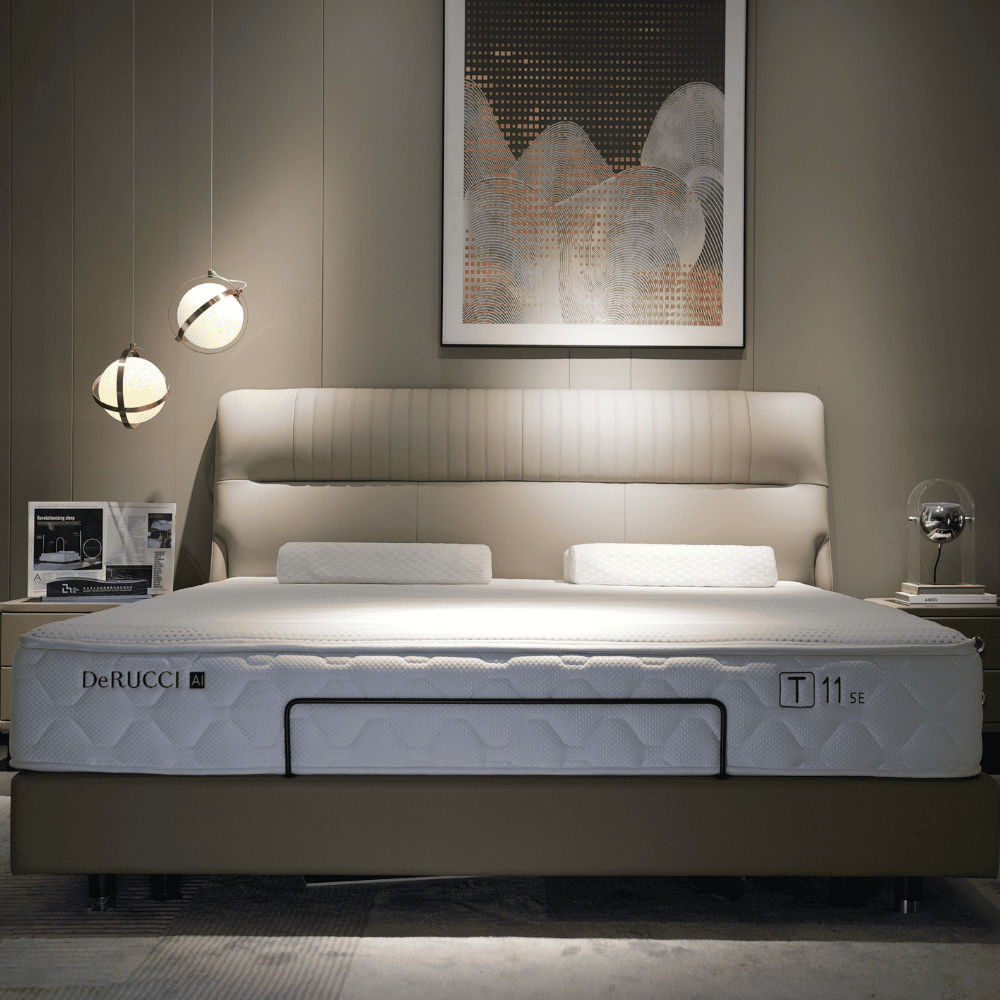 Derucci t11 se ai smart mattress featuring autofit 3 zone smart adaptation for perfect spinal alignment, powered by the ai tidal algorithm 1