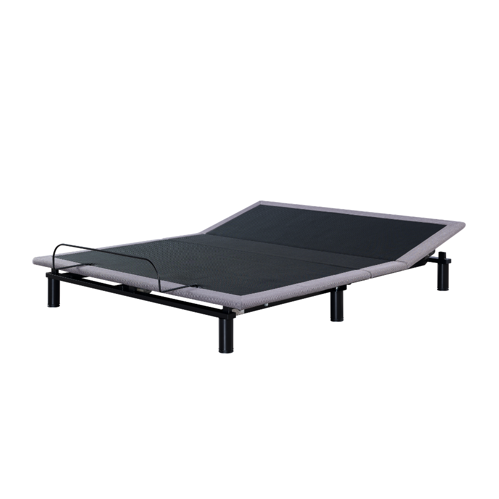 Close-up view of the luxury DeRUCCI Serene Plus motorized bed base featuring premium built-in USB ports for charging and soft ambient underbed lighting.