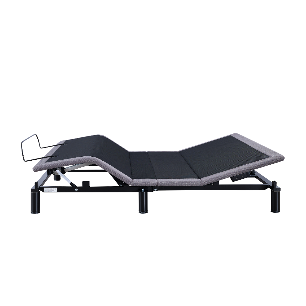 Serene Plus electric slatted bed base displaying its dual-motor articulation system, engineered with a 0 to 65 degree head elevation and a 0 to 45 degree foot adjustment range.