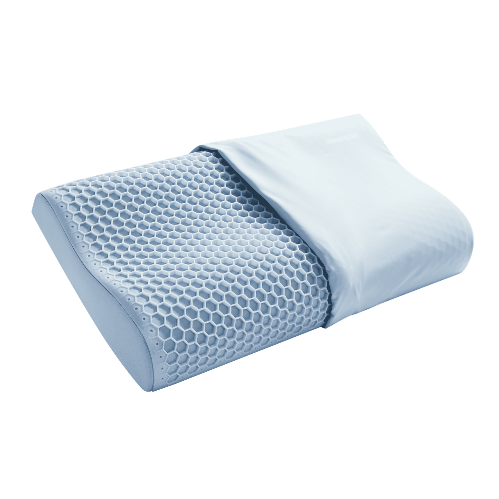 Derucci honeycomb 3d pillow featuring advanced ergonomic cervical spine support designed to alleviate neck strain, shoulder tension, and morning muscle stiffness