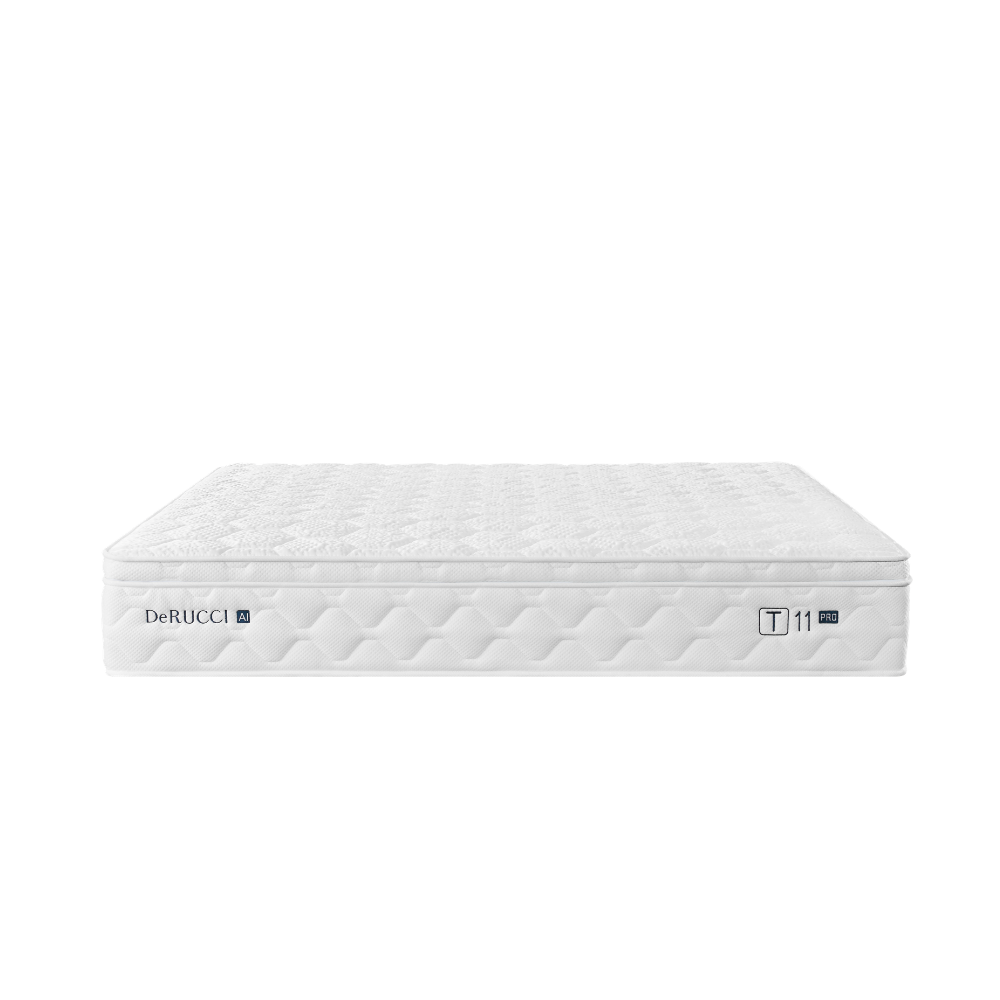 The 30cm premium DeRUCCI T11 PRO AI Smart Mattress showcasing its high-density internal core structure with dual-group flexible adjustment units for superior responsiveness.