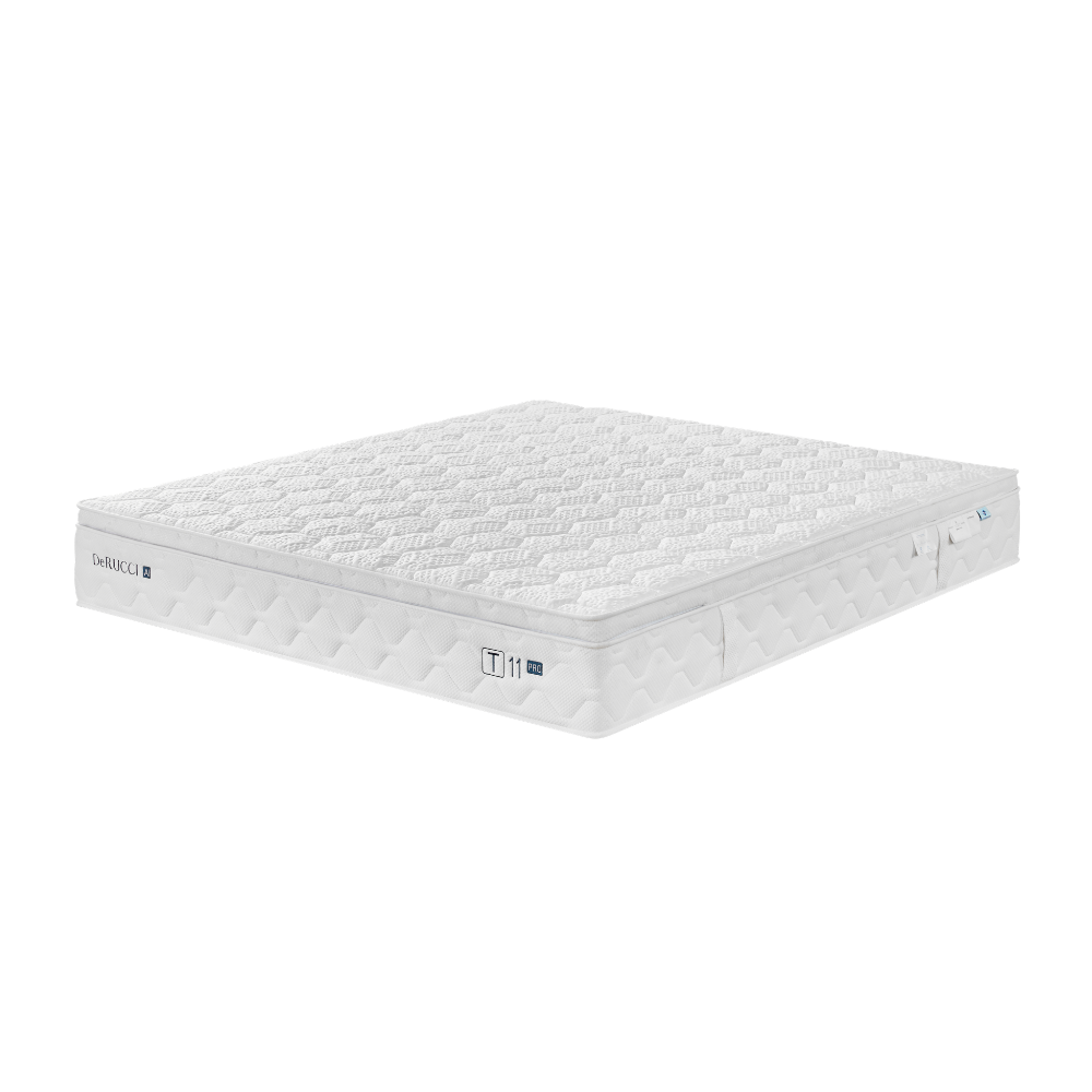 DeRUCCI T11 PRO luxury mattress close-up shot emphasizing the advanced anti-bacterial and anti-mite knitted face fabric for a hygienic, allergen-free sleep surface.