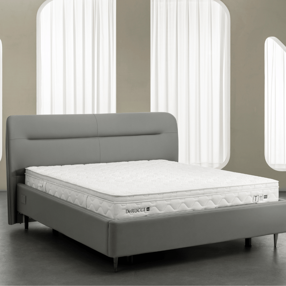 DeRUCCI T11 PRO AI Smart Mattress powered by the high-precision AI Tidal Algorithm 2.0 for real-time responsive firmness adjustments and deep sleep cycle optimization.